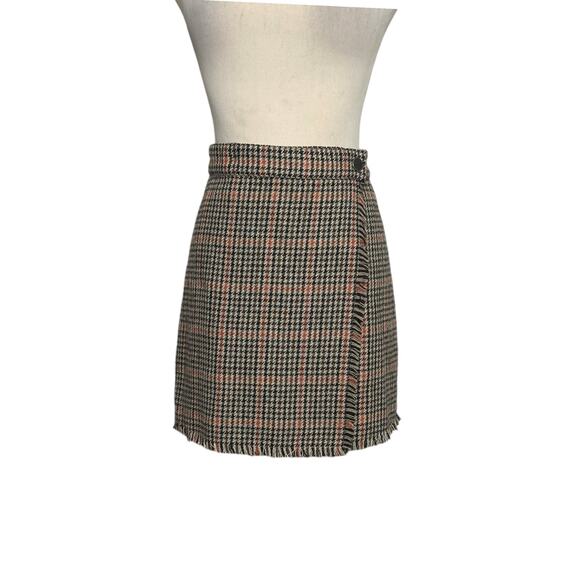 Urban Outfitters orange black houndstooth wrap mini skirt size Small - Picture 9 of 14